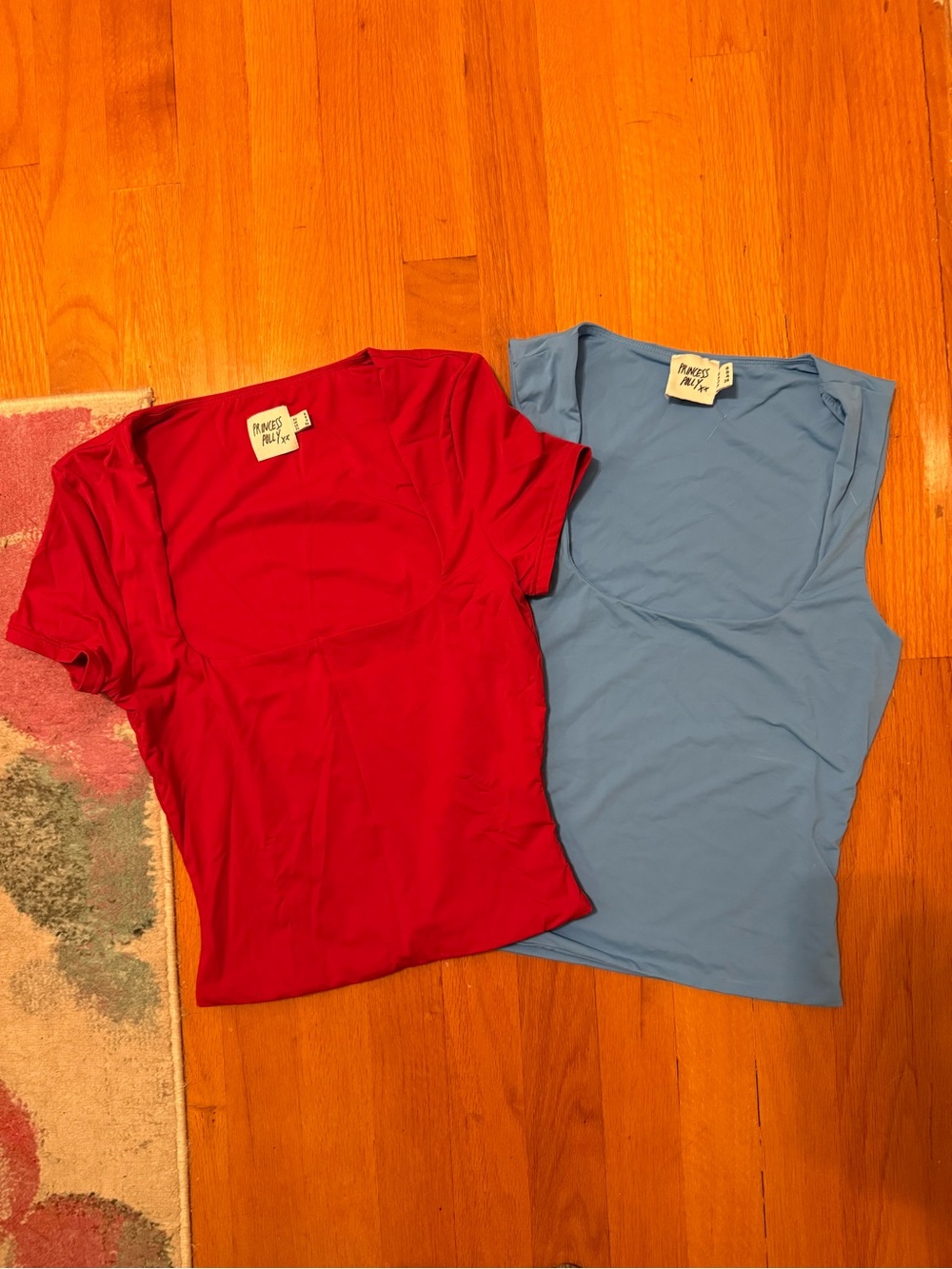 Princess Polly Red & Light Blue Scoop Neck Crop Tops - Set of 2